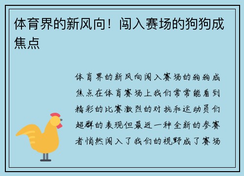 体育界的新风向！闯入赛场的狗狗成焦点